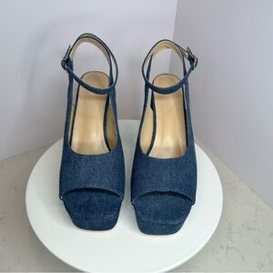 JustFab Blue Denim Wedge Sandals